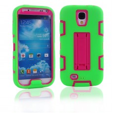 Samsung Galaxy S4 - 3 Piece Hard Plastic Silicone Hybrid Shock Proof Drop KickStand Protective Phone Cover Case - Green Red